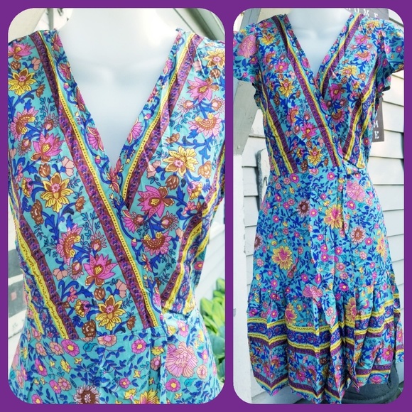 LAST 1🌈 Free Spirit Boho Gypsy People folk insp wrap dress cottagecore trendy - Picture 4 of 10